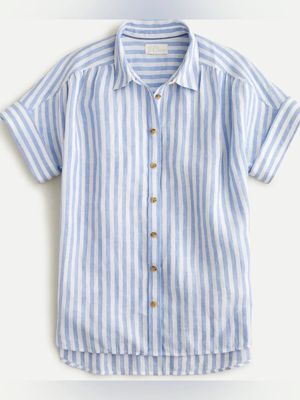 J. Crew BAIRD McNUTT-Short-Sleeve Irish Linen shirt, light, blue, and white